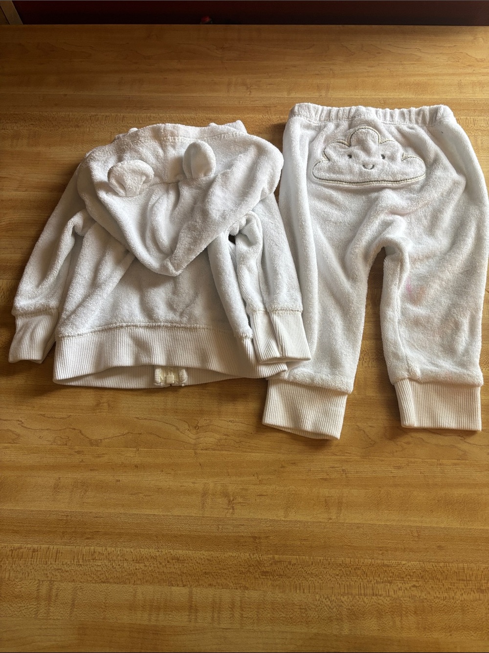 Plush White Hooded Baby Sweatshirt and Pants Set